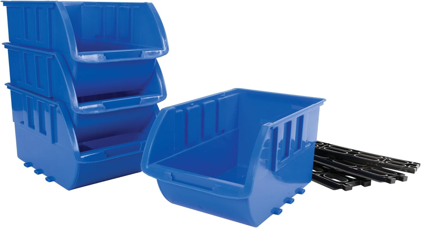 Stapelbare Lagerbehälter, 4 x große blaue Behälter