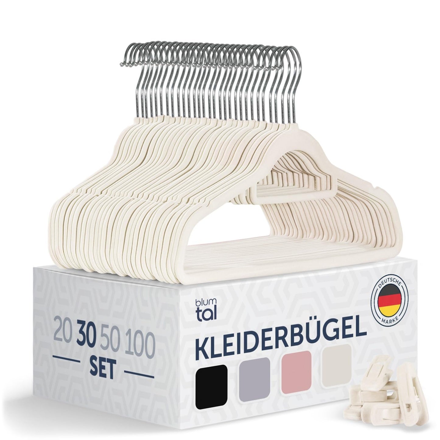 30-teiliges Kleiderbügel-Set, 30 Stück inkl Clips Elfenbein