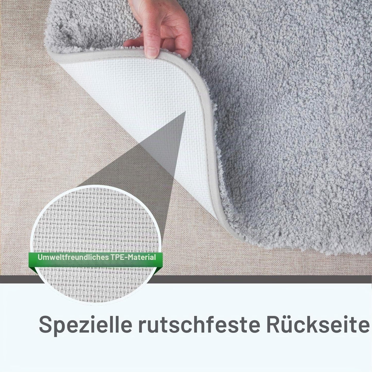 Rutschfester Hochflor-Badteppich, 60x90 cm, 60 x 90 cm (Rechteckig) Hellgrau