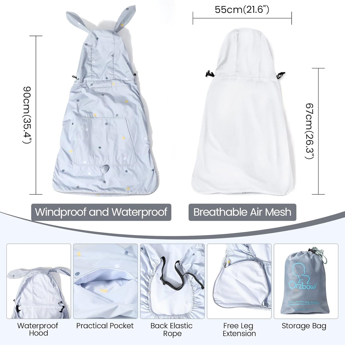 Wasserdichtes Tragecover für Babytragen, Grauer Kaninchen Mesh-Futter