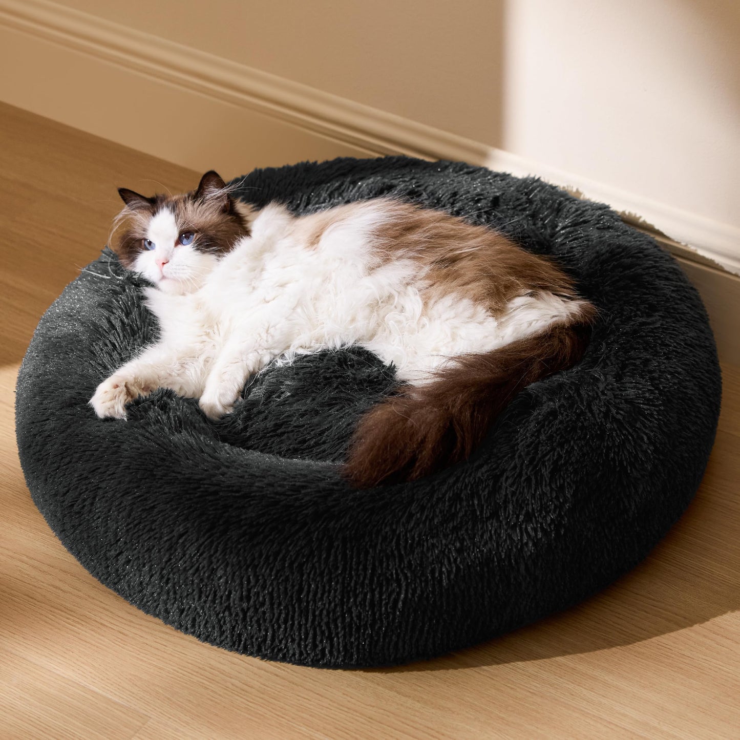 Rundes Kuschelbett für Katzen und kleine Hunde, Dunkelgrau L 50 x B 50 x H 13 cm