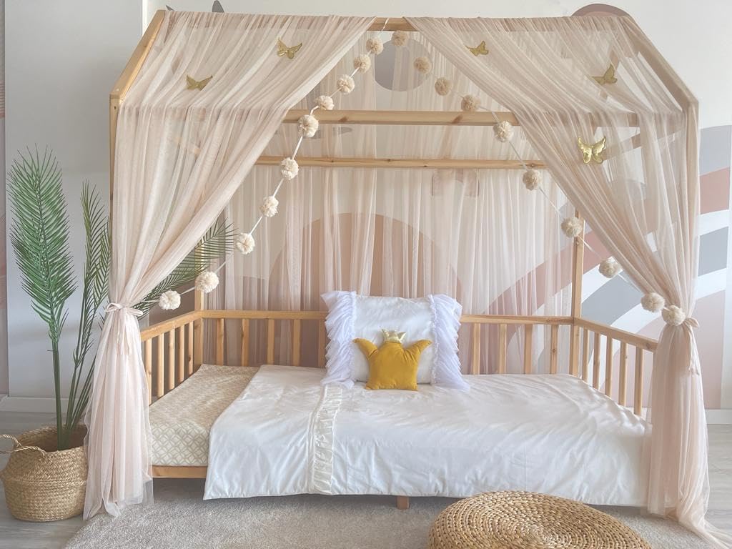Hausbett Betthimmel für Kinderzimmer (300cm), Beige 300cm, ohne Schmetterlinge