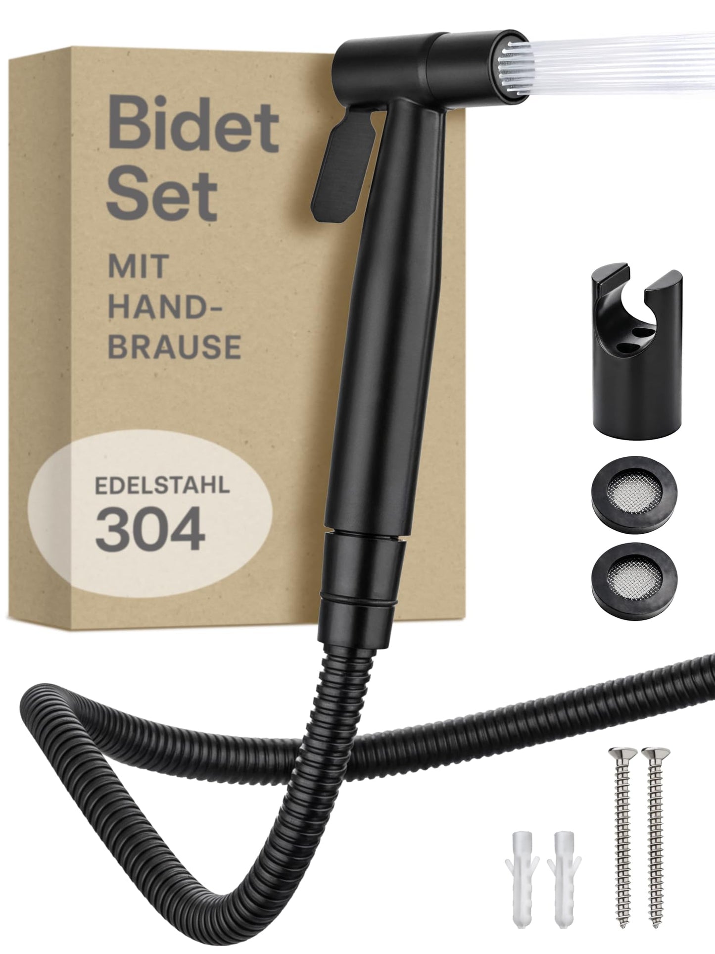 Bidet Handbrause-Set mit Schlauch und Halter, Schwarz
