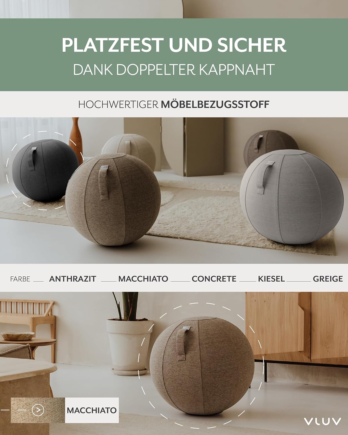 Ergonomischer Sitzball Stov, 70cm - 75cm Macchiato