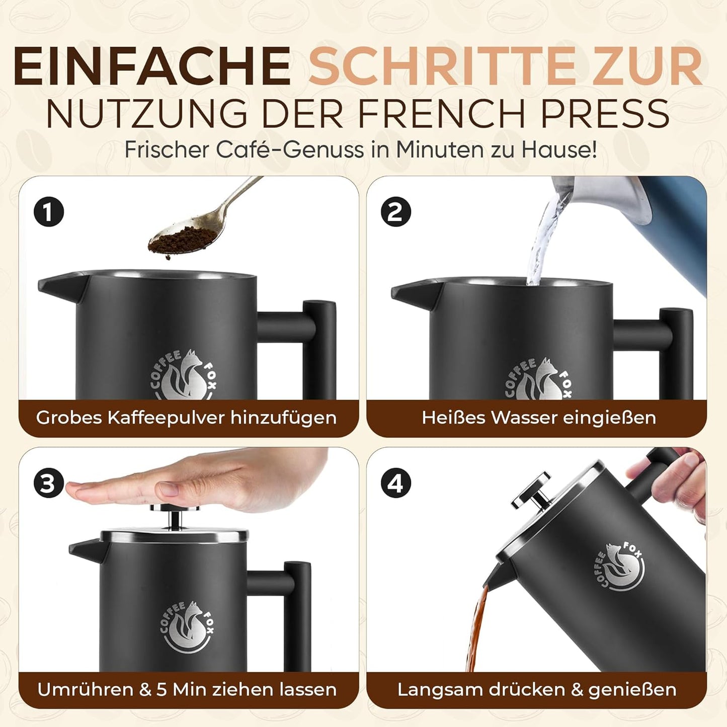 French Press Kaffeekanne, 350 ml Schwarz