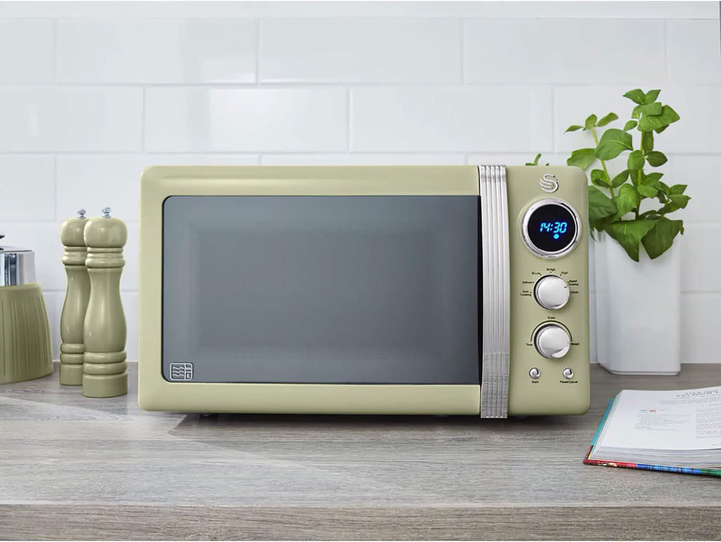 Retro Mikrowelle mit Timer und Auftaufunktion, Grün