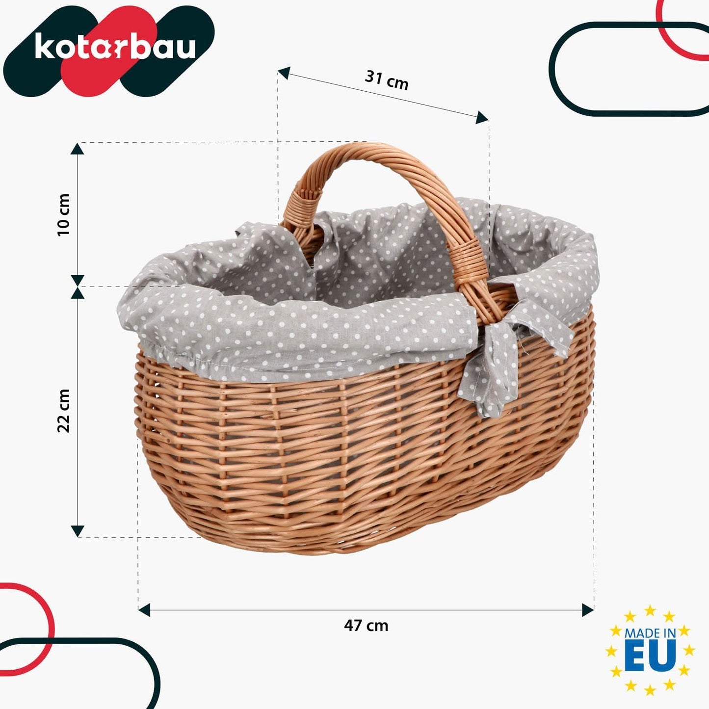 Picknickkorb, Mit Grau Stoffeinsatz