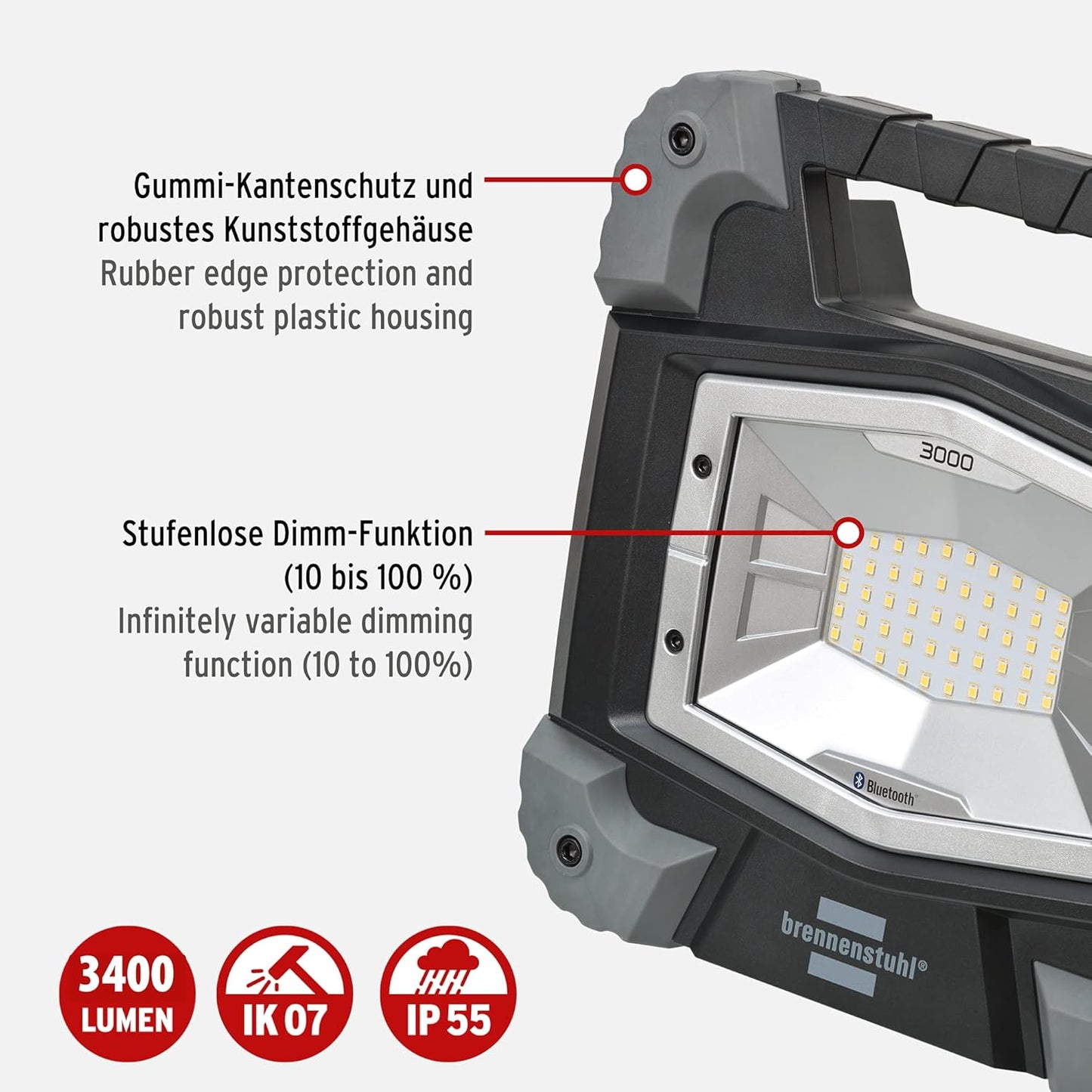 Bluetooth LED-Baustrahler TORAN 3050 MB, 3400 lm mit 5m Kabel