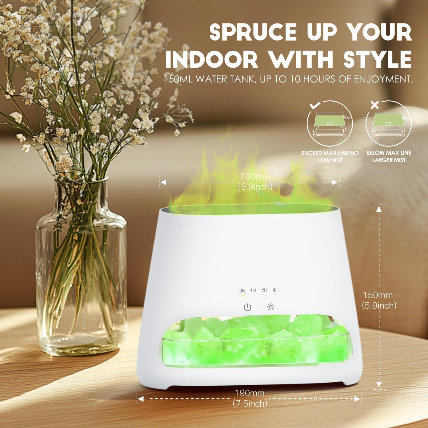 Aroma Diffuser mit LED-Flammeneffekt, Rgb Weiss
