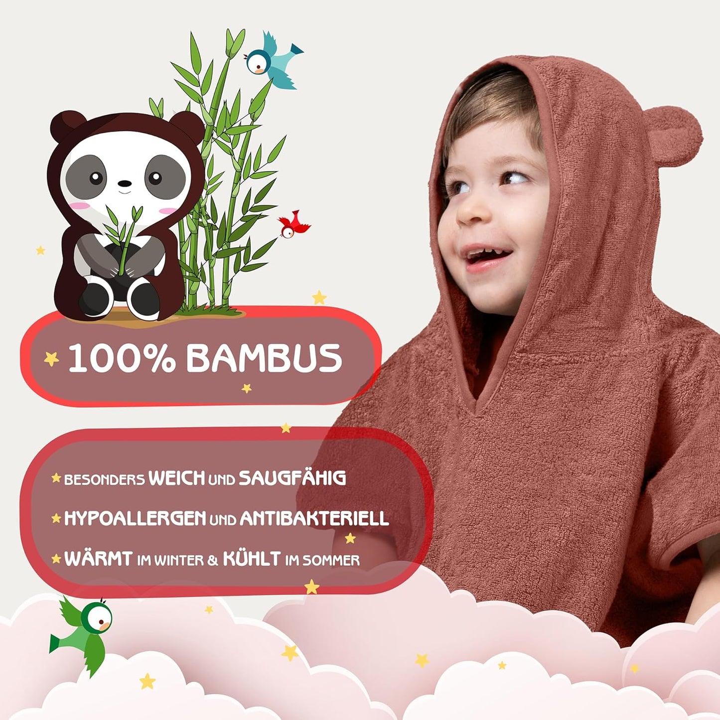 Badeponcho für Babys und Kinder, Purpur-rot