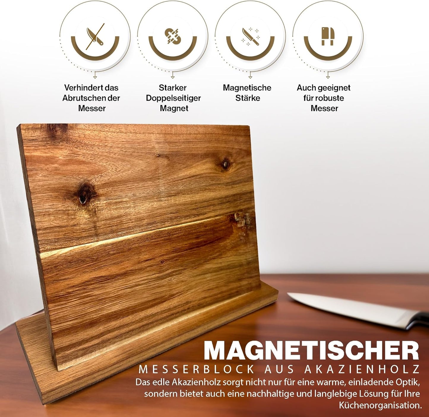 Magnetischer Messerblock, Messerblock Akazienholz