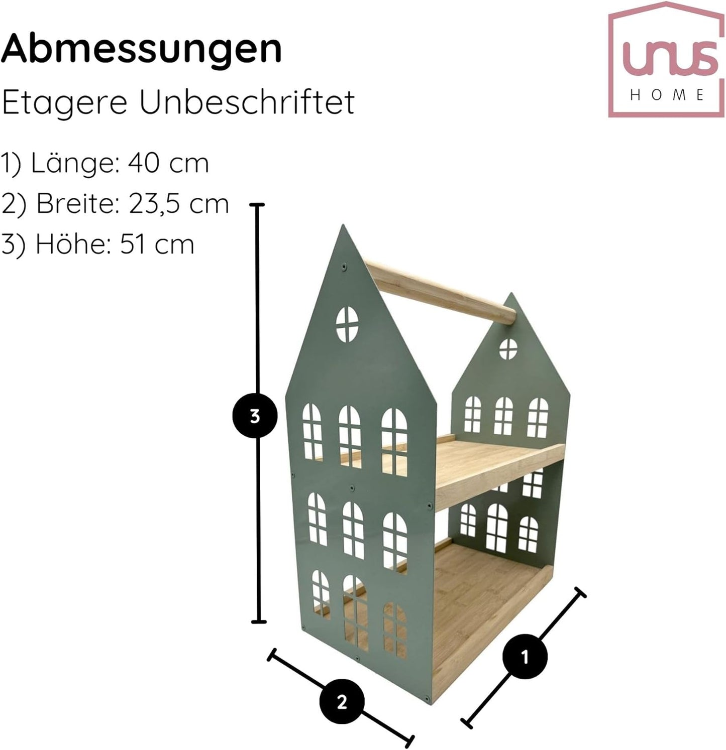 Etagere mit 2 Etagen und Griff, Grün 23.5 x 40 x 51 cm