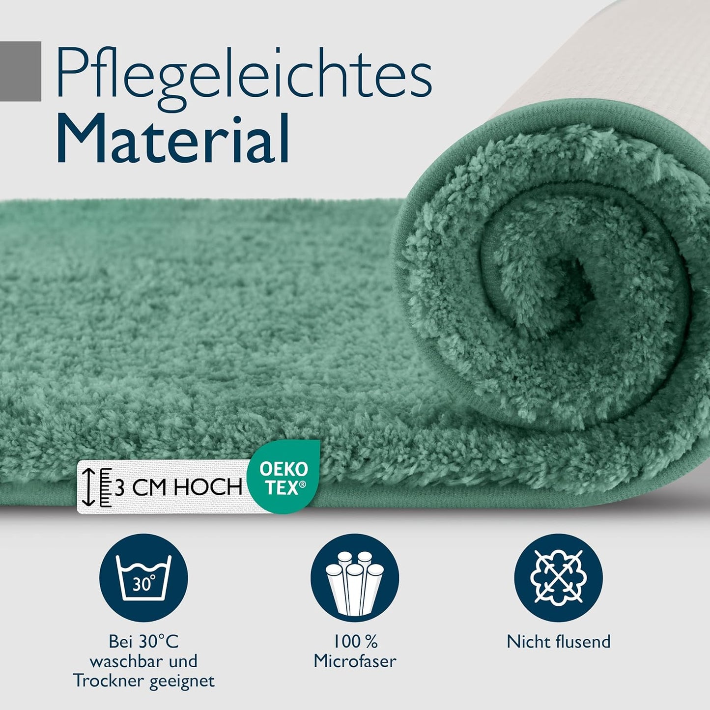 Rutschfeste Hochflor-Badematte, 60 x 100 cm Mintgrün
