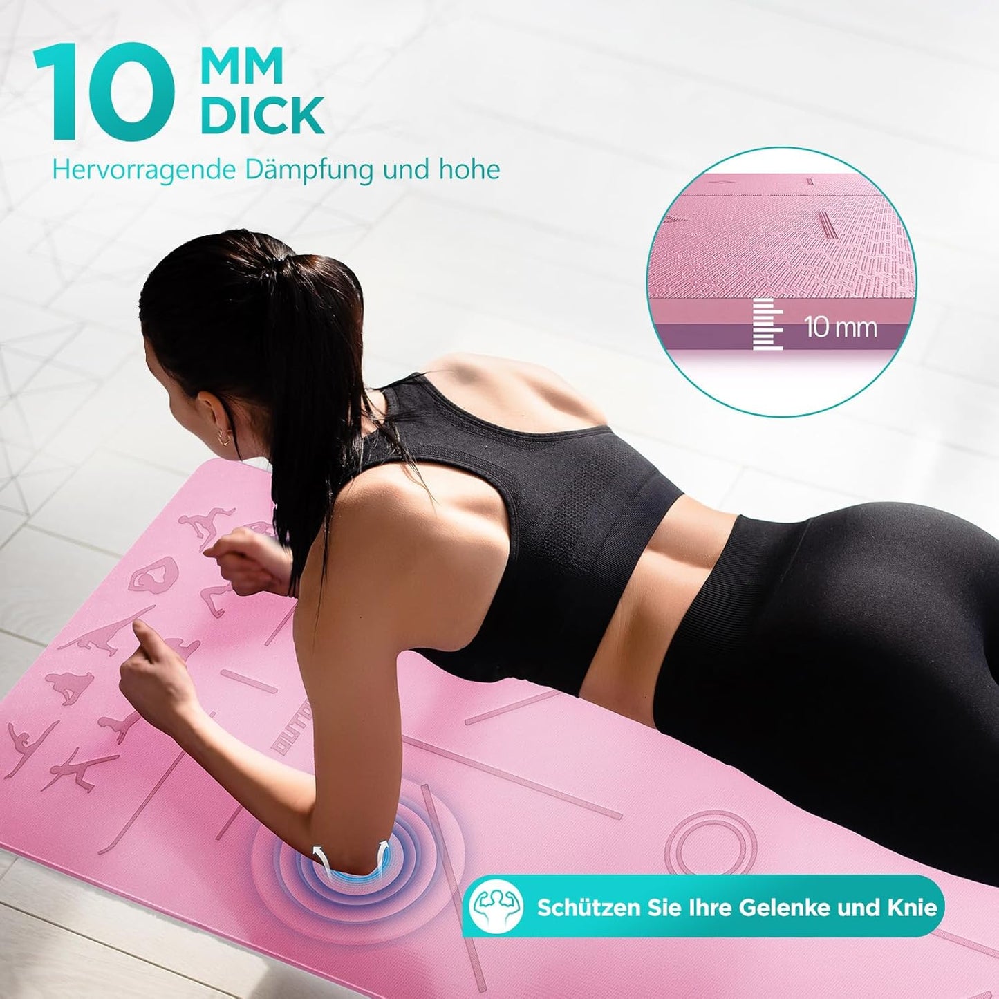 Rutschfeste Yogamatte, lila und rosa 183 cm x 61 cm x 1 cm