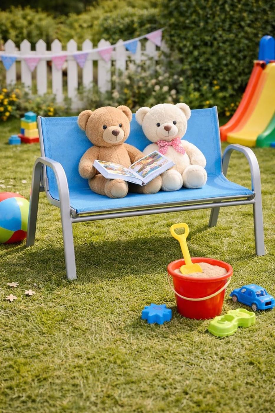 Kinder-Gartenbank für 2 Kinder, Blau /Türkis