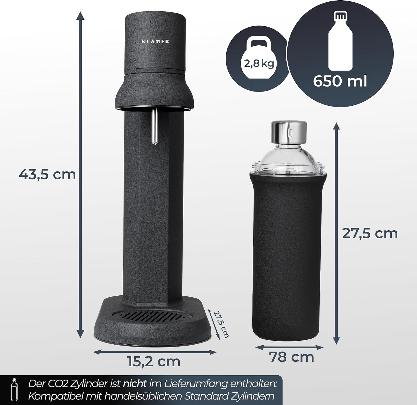 Wassersprudler mit Glasflasche, Schwarz