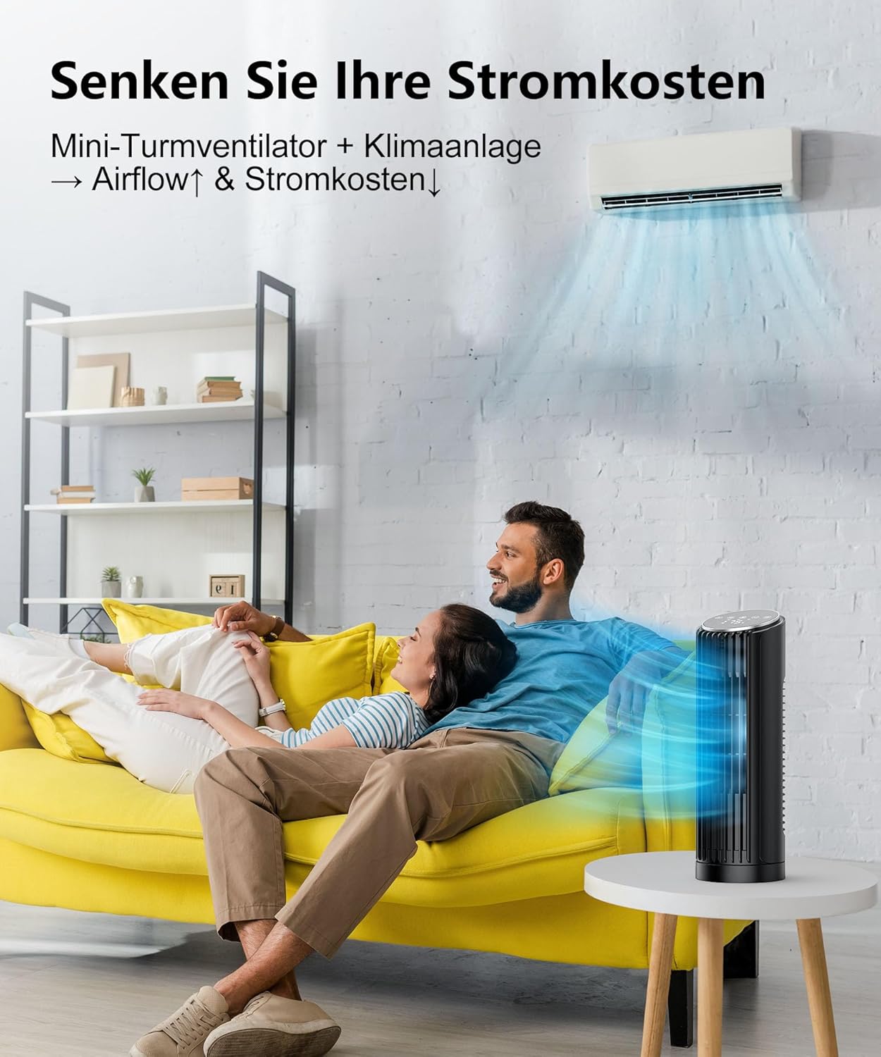 Turmventilator mit Fernbedienung und Timer, Schwarz