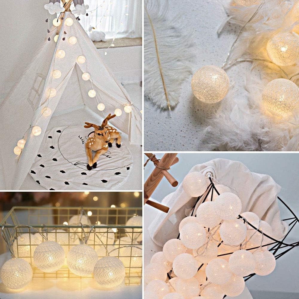 Lichterkette Baumwollkugeln, Weiss Stecker