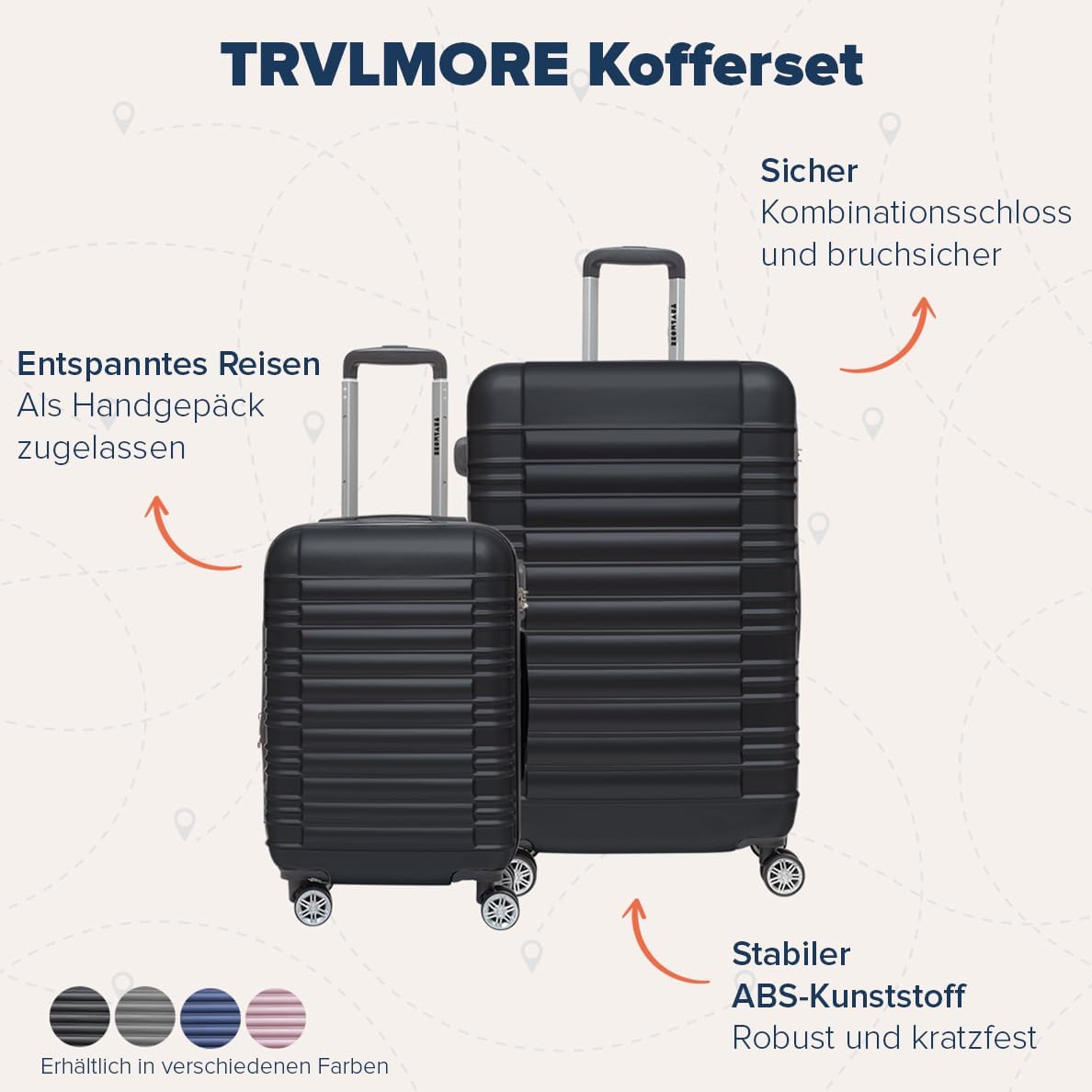 2-teiliges Kofferset, Small + Large Schwarz