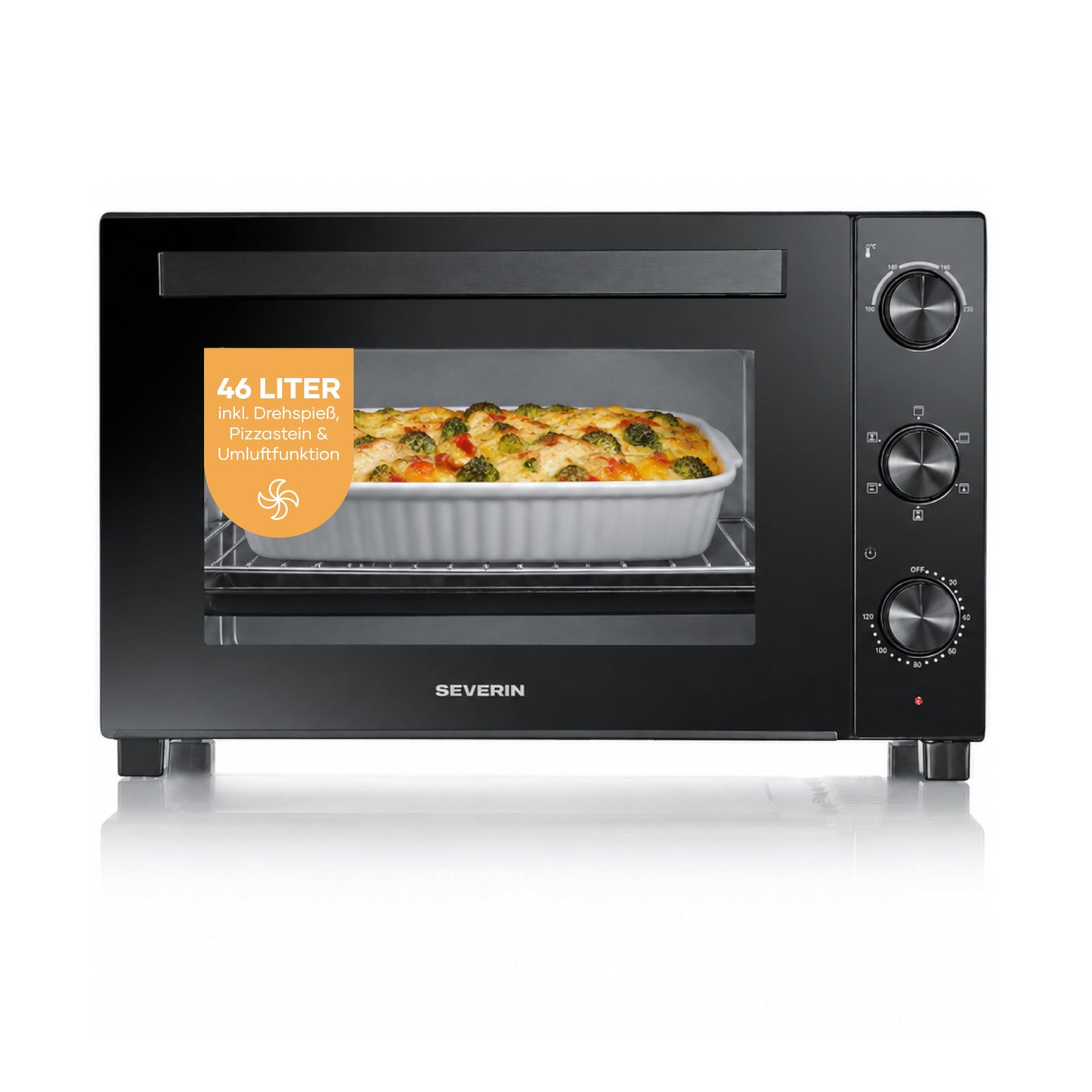 Back- und Toastofen mit Umluftfunktion 46L, Schwarz 46L