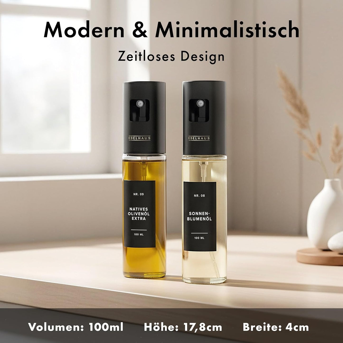 2er-Set Ölsprüher, 2 Pack Schwarzer Deckel mit Glas Flasche