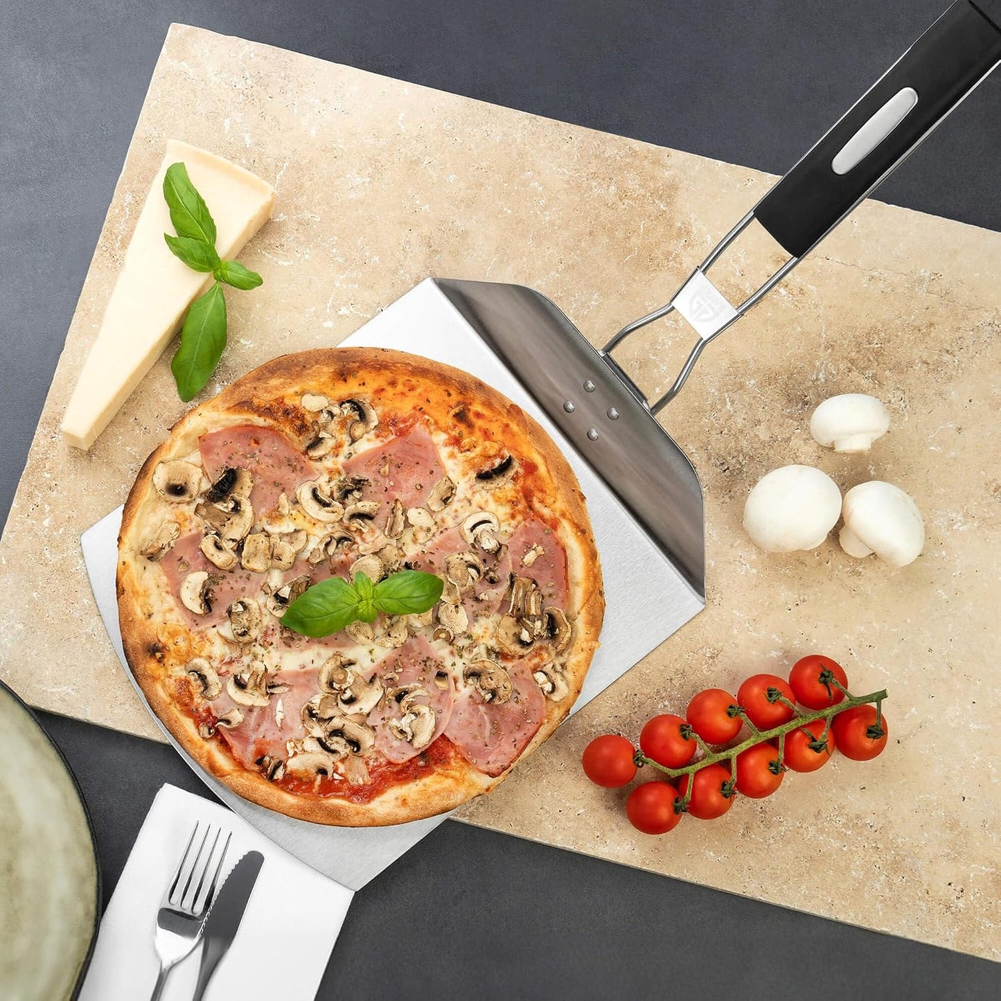 Pizzastein-Set mit Zubehör, Pizzastein, Pizzaschieber, Pizzamesser