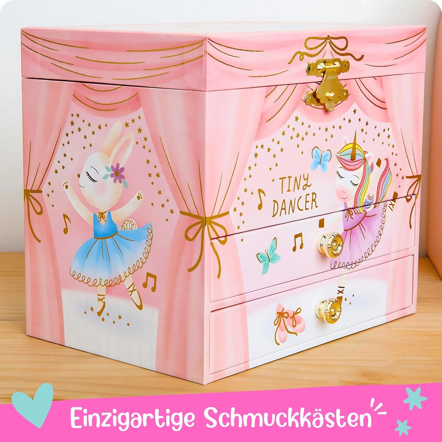 Schmuckschatulle mit Spieluhr & Spiegel für Kinder, Tiertänzer