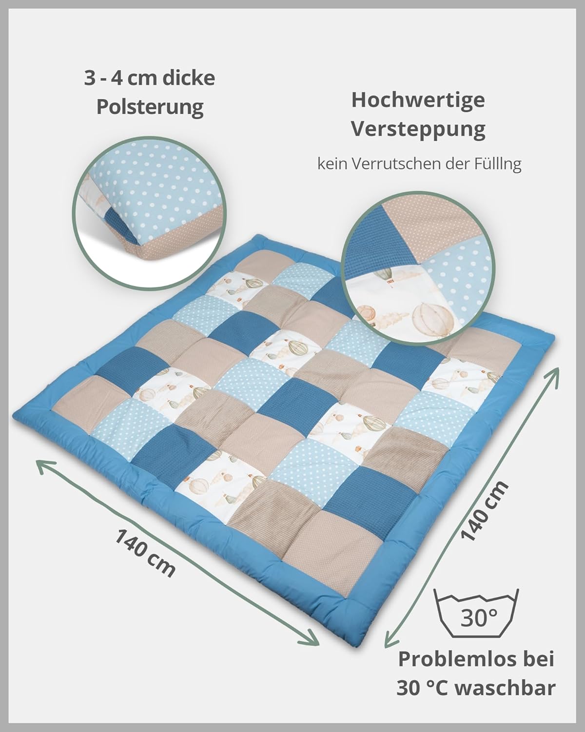 Krabbeldecke Baby Ballontraum 140x140 cm, Ballontraum 140 x 140 cm