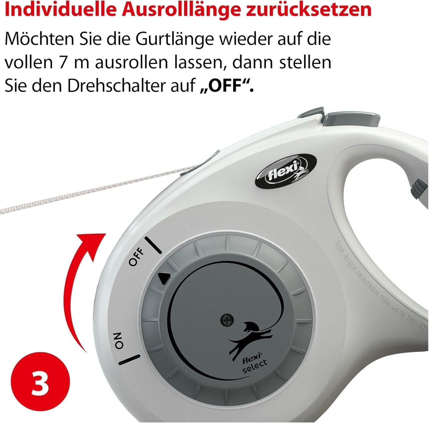 Roll-Leine für Hunde bis 25 kg, 7 m, hellgrau M: 0-7m (max. 25kg)