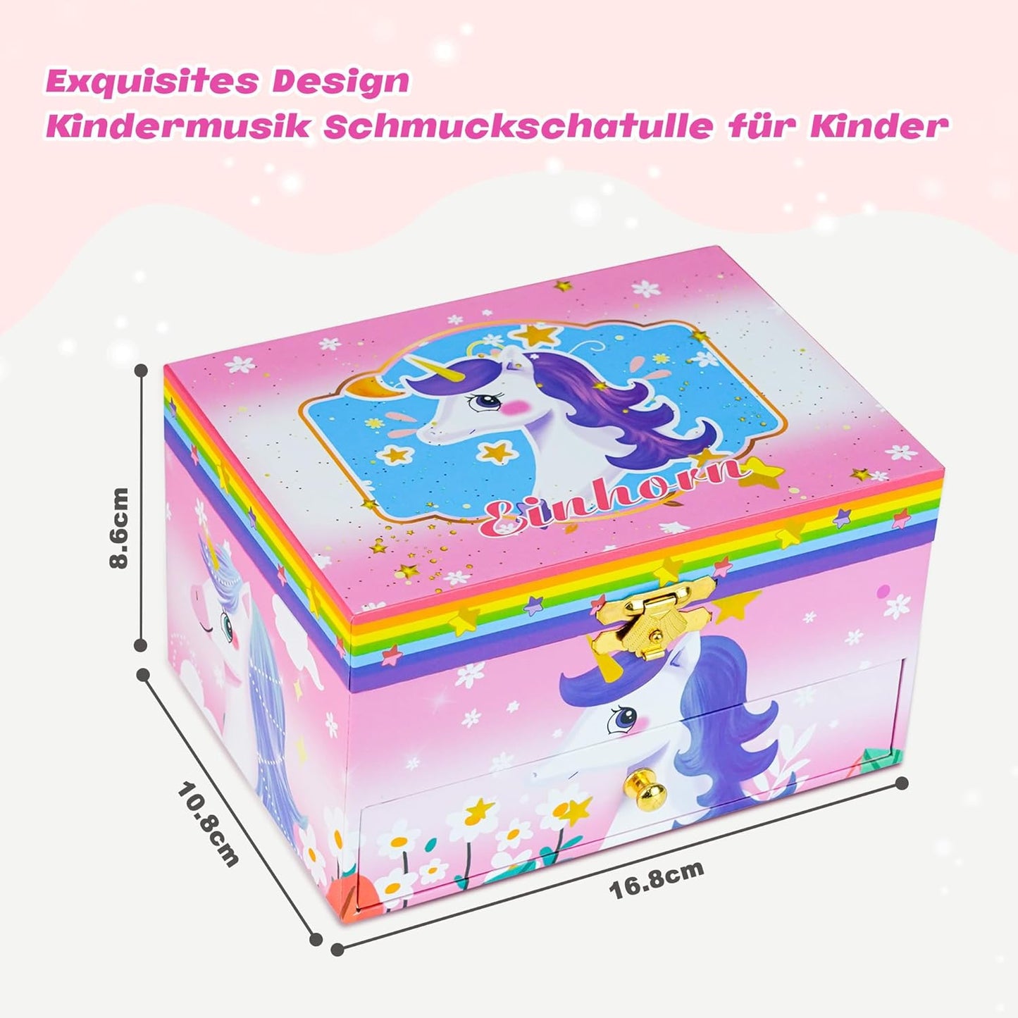 Schmuckschachtel mit Musik,, Zweilagiges Einhorn Rosa