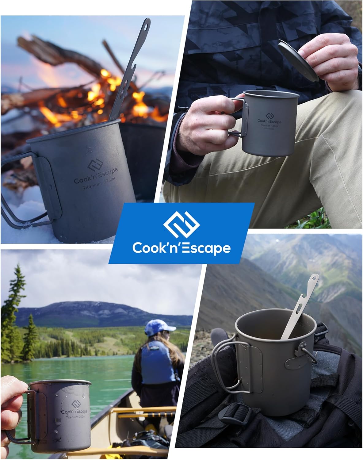 Camping Tasse mit Deckel und faltbarem Griff, 450ml Becher