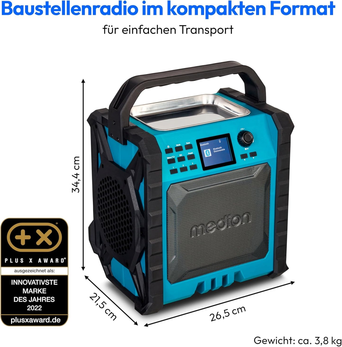 Baustellenradio mit Bluetooth und Powerbank-Funktion, Vertikal | 30 Watt (RMS)