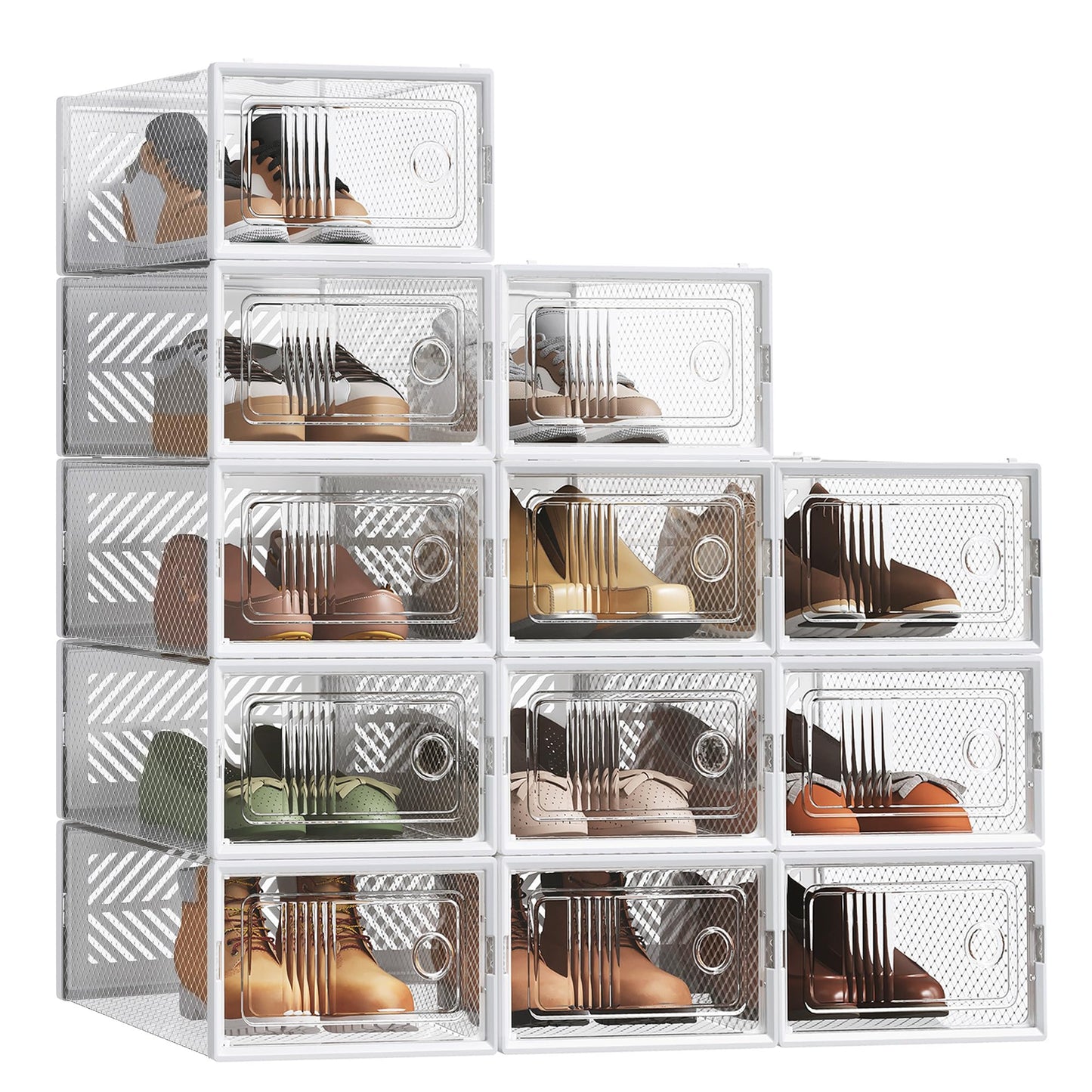 Schuh-Aufbewahrungsboxen-Set (12 Stück), 12er Set Transparent + Weiss