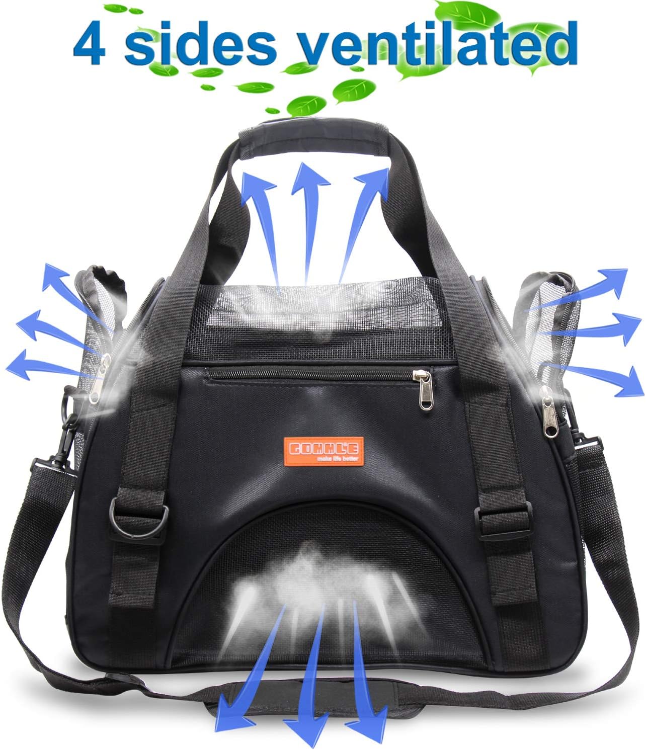 Flugzeugtaugliche Reise-Tragetasche für Haustiere, L 44 x B 30 x H 20 cm Schwarz