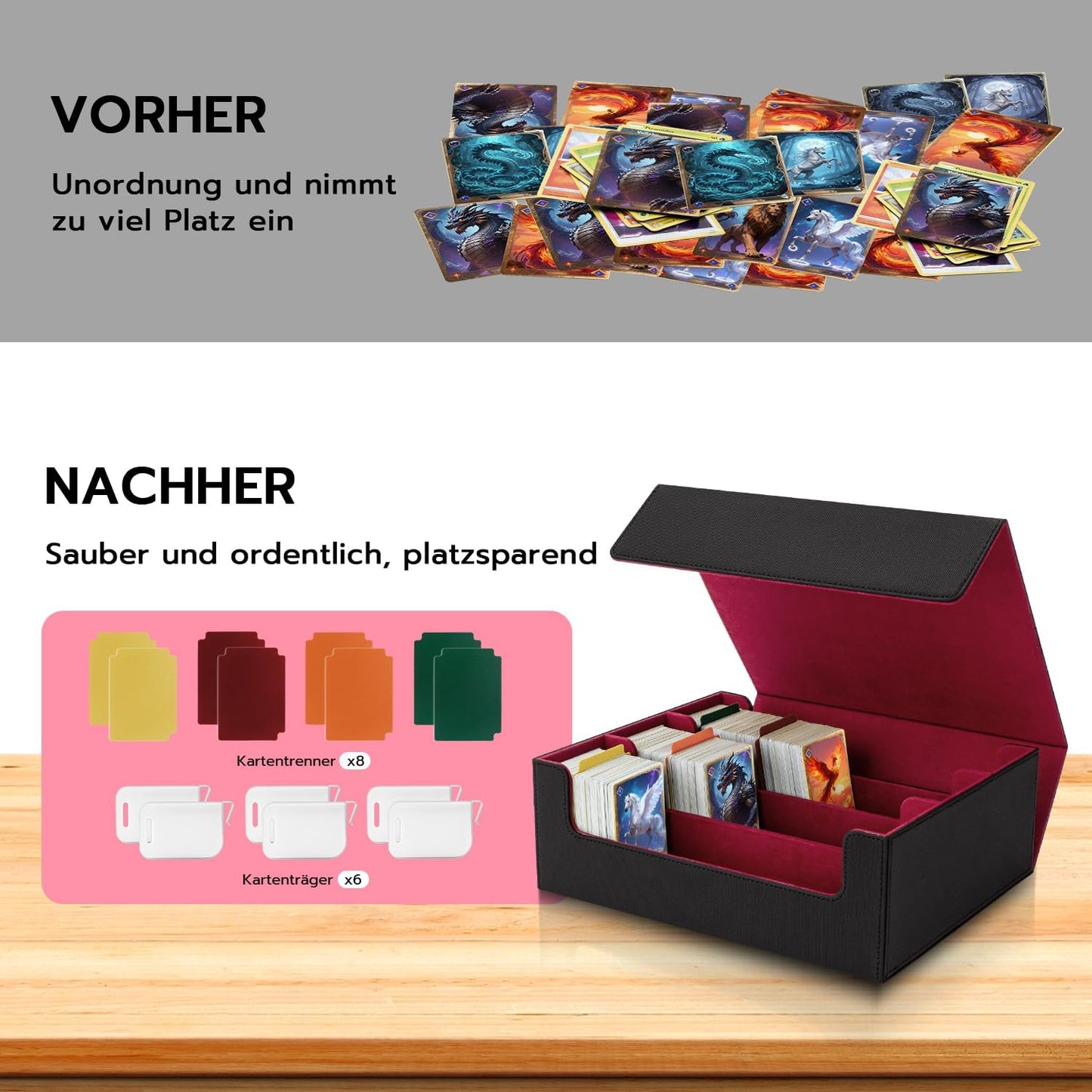 Sammelkarten Aufbewahrungsbox mit Trennwänden, 1800+red