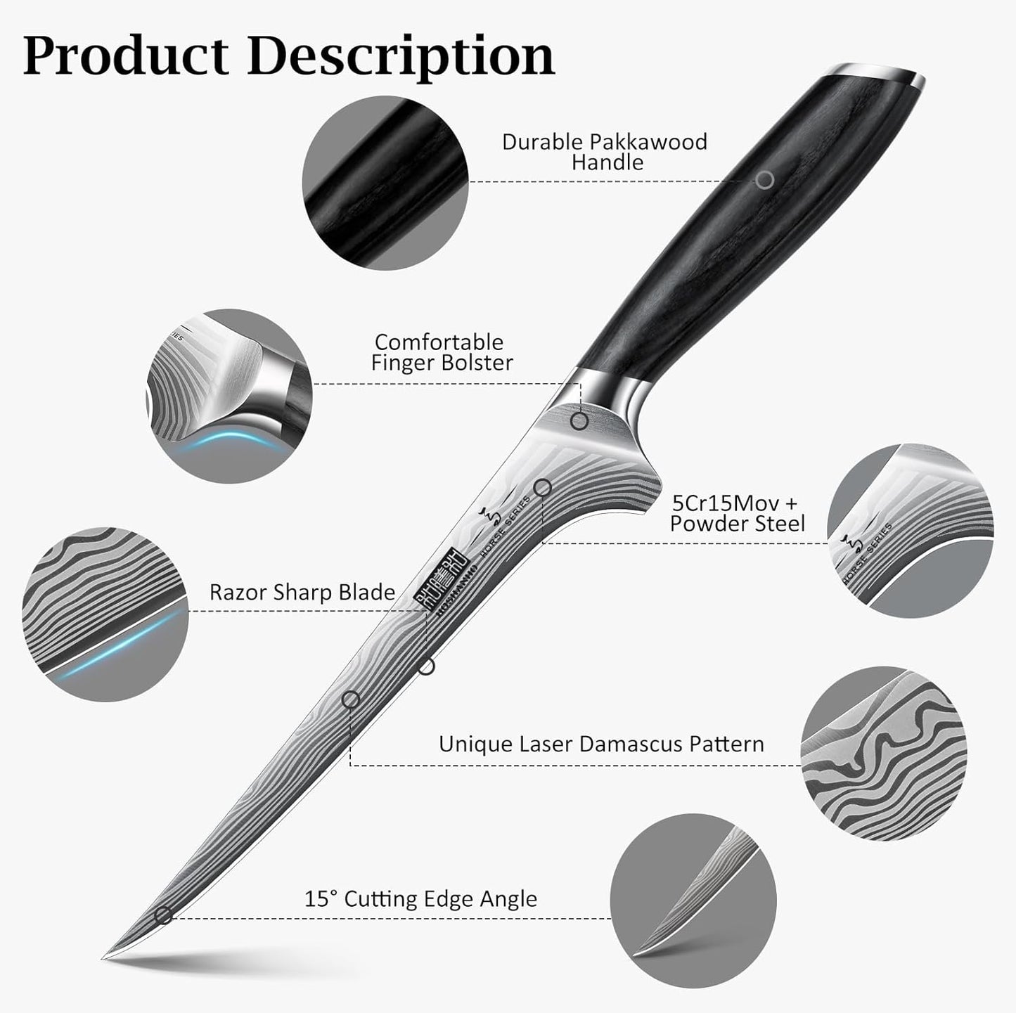 Filetiermesser mit Pakkaholzgriff, 18 cm