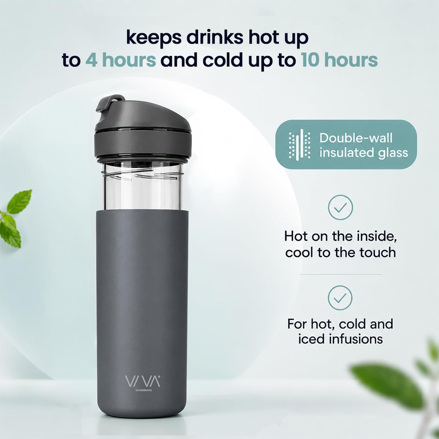 Doppelwandiger Thermobecher mit Sieb, Grau