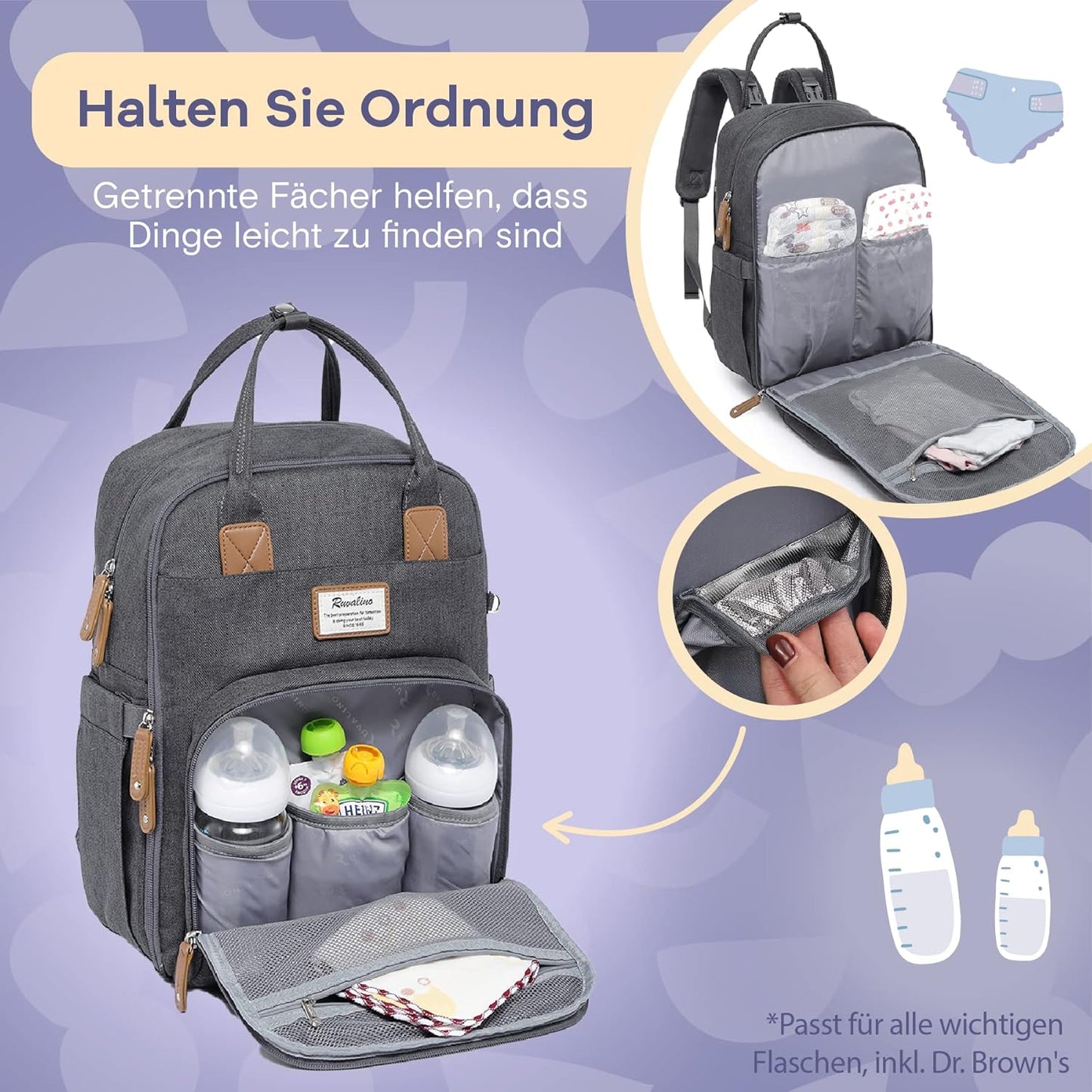 Wickelrucksack mit Wickelauflage, Dunkelgrau05