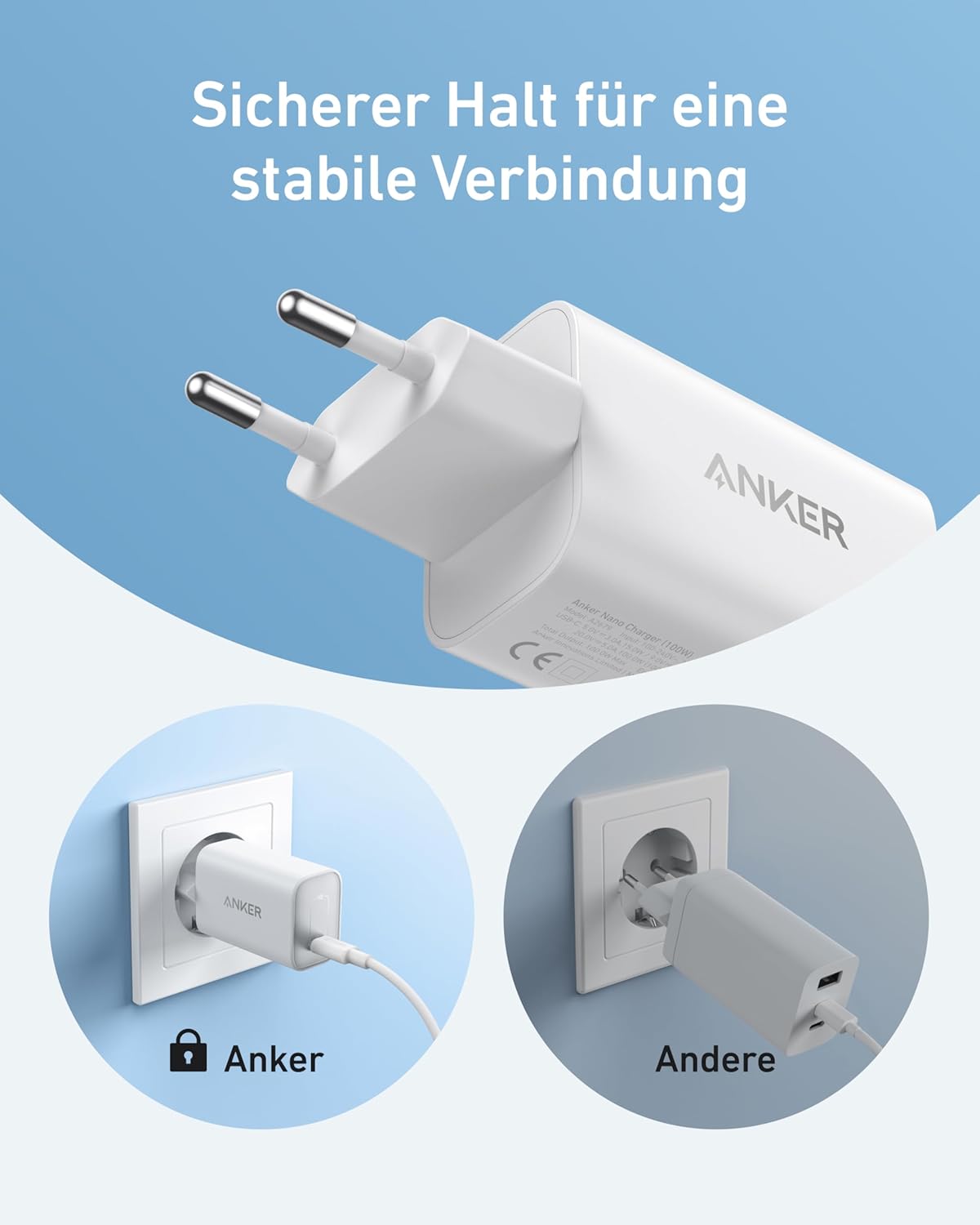 Nano USB-C Ladegerät mit 1,8m Kabel, Schwarz