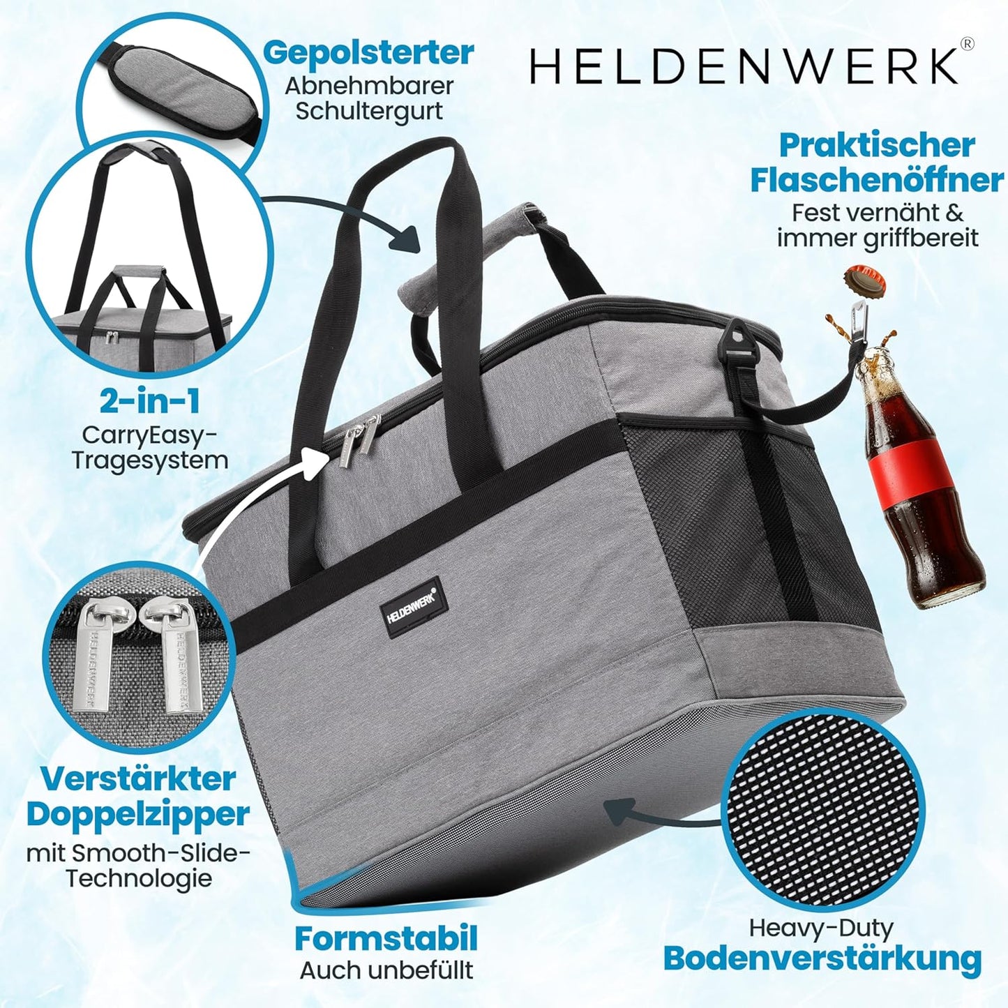 Faltbare Kühltasche mit 7 Fächern, Hellgrau 20L (L35 x B23 x H25 cm)