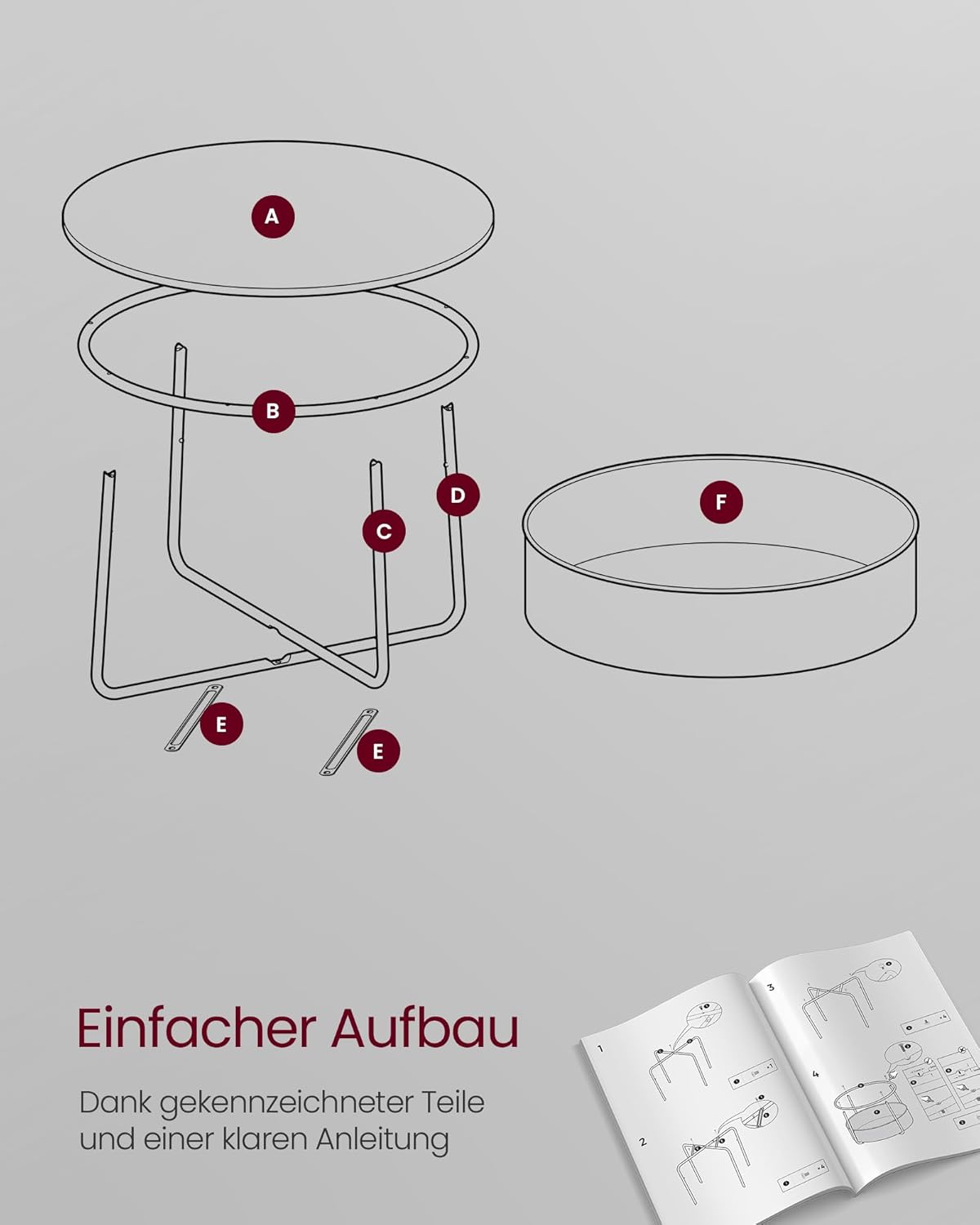 Runder Couchtisch, Tintenschwarz + Schiefergrau|rund