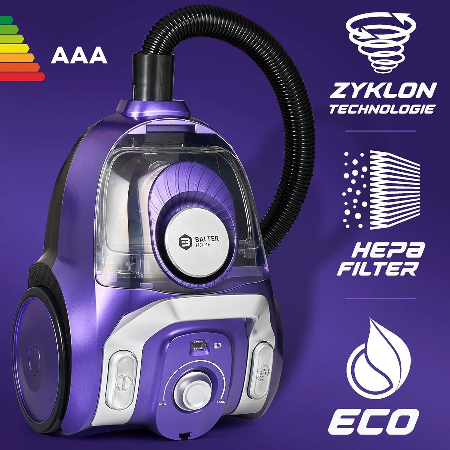 Orion X3 beutelloser Staubsauger mit Zyklon-Technologie, Lila
