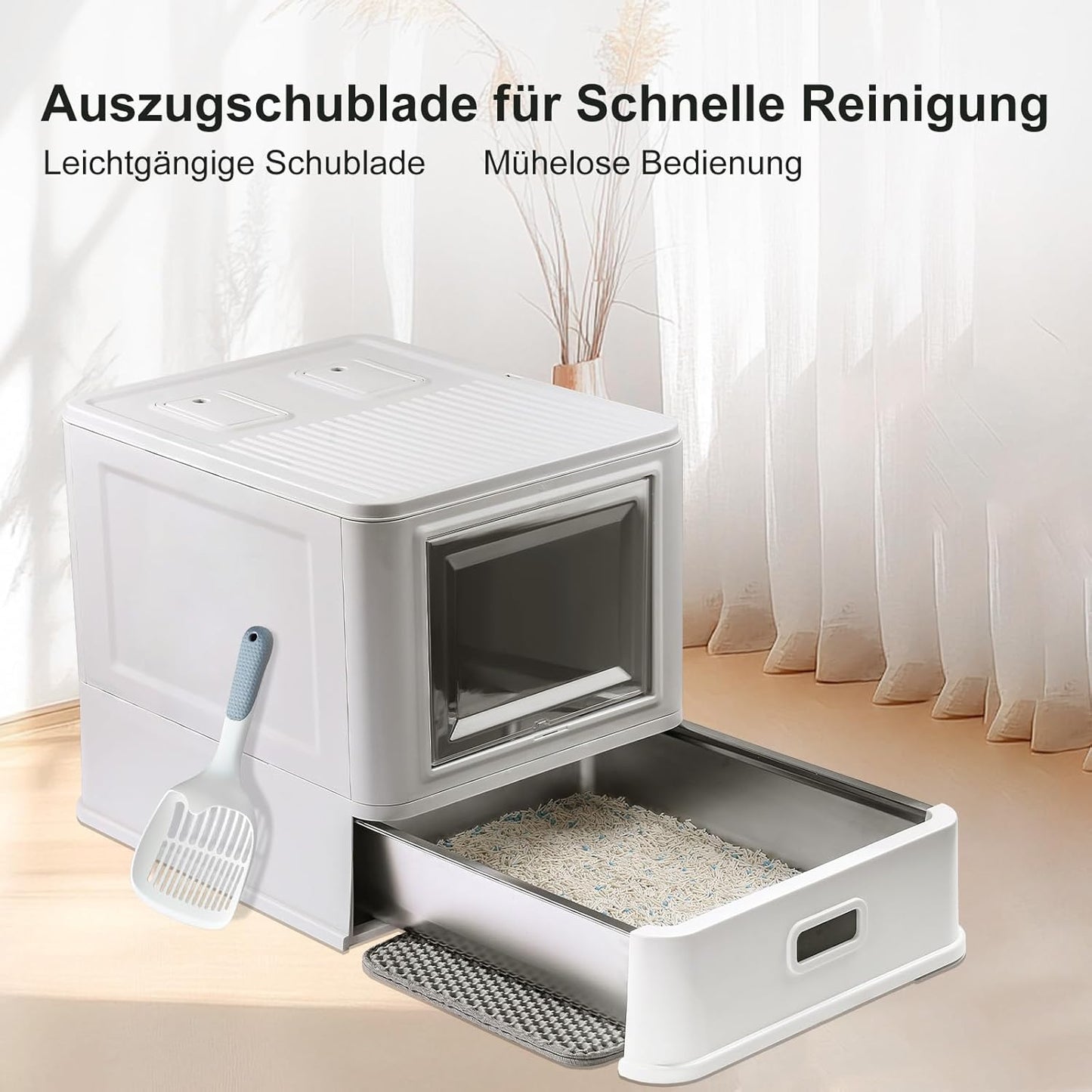 Geschlossene Edelstahl-Katzentoilette mit Schublade, Geschlossener Frontzugang