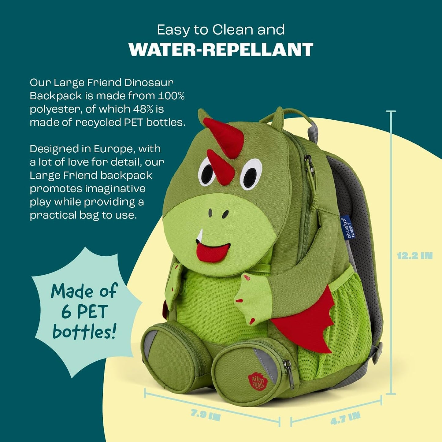 Kindergartenrucksack Grosser Freund, 8 L Drache - Grün