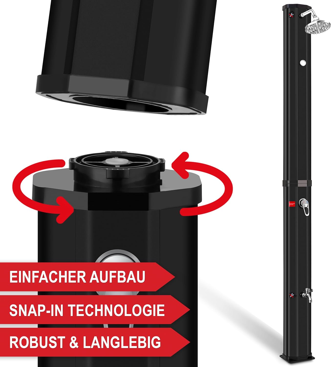 Solardusche Garten mit Thermometer & Wasserhahn 35L, Schwarz