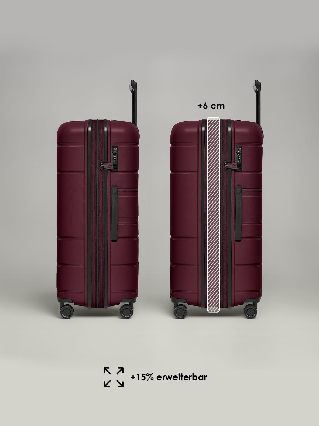 Essentials 11 4 Rollen Kofferset 3-teilig mit Dehnfalte, Burgundy Kofferset+ (3-teilig) erweiterbar