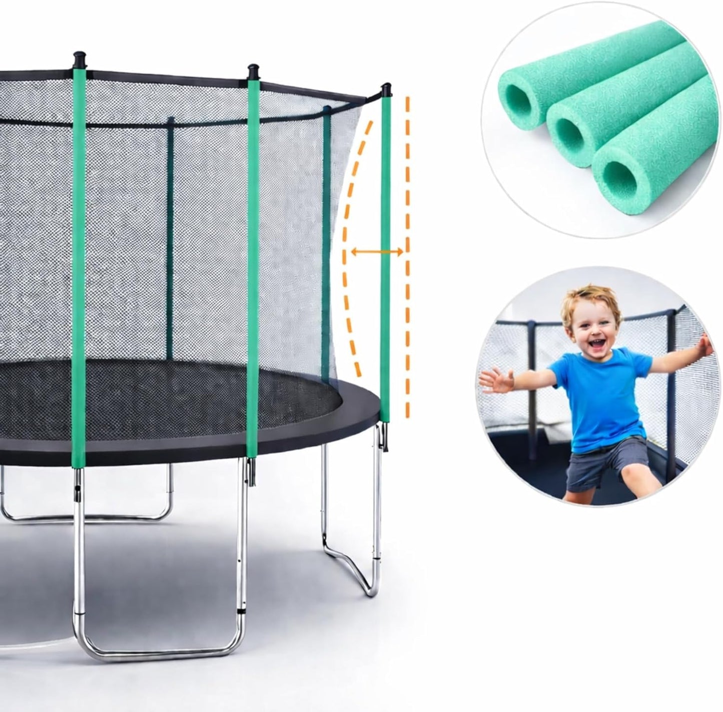Trampolin Stangenschutz-Set, Grün mit Stangen Kappen