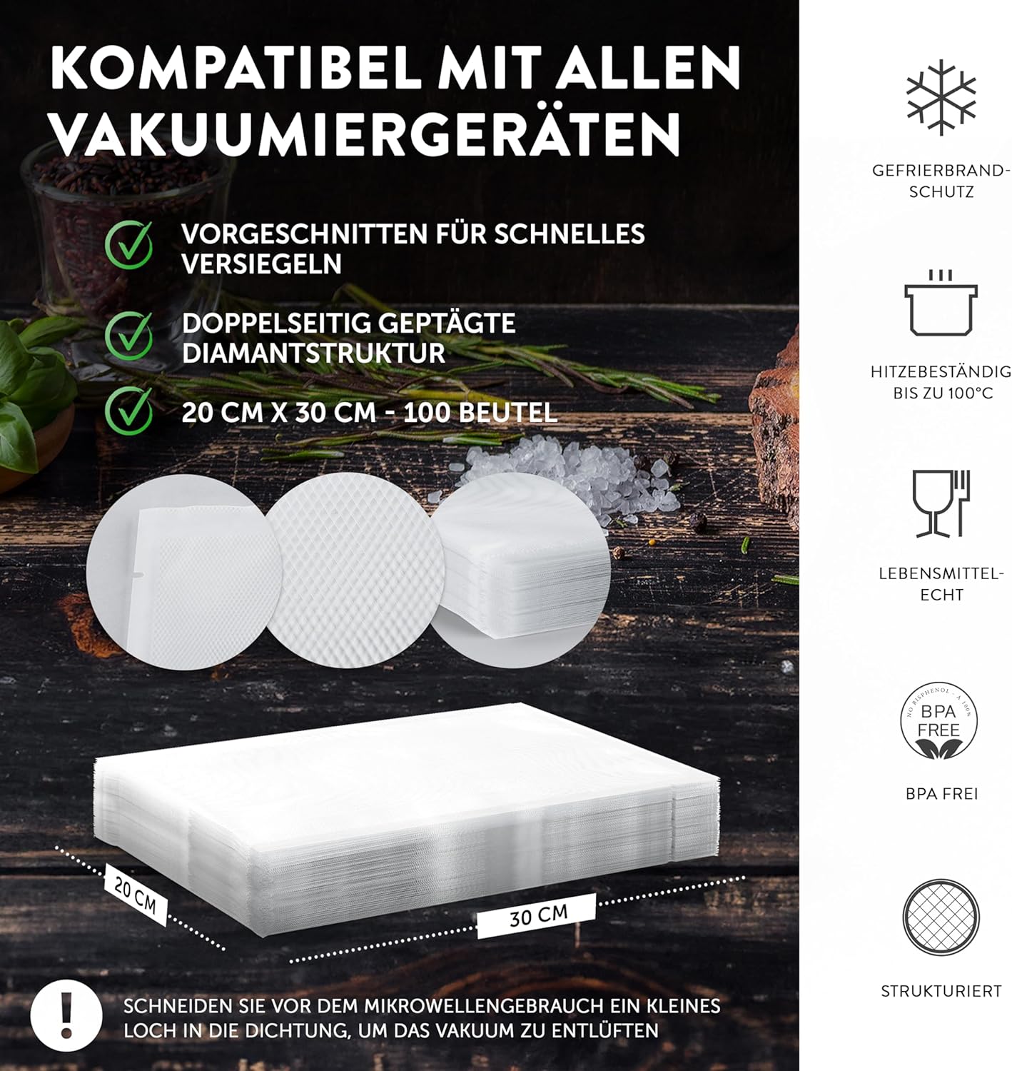 Premium Vakuumbeutel, Vakuumbeutel, 20x30cm - 100 Beutel