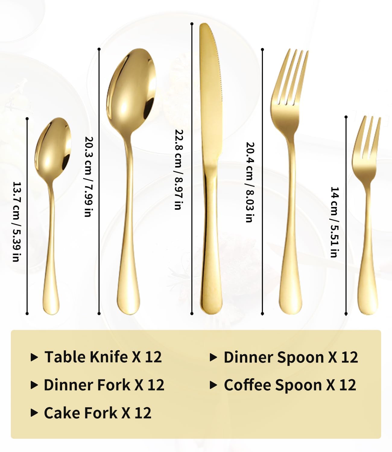 Besteckset für 12 Personen, 60 Stück/Gold