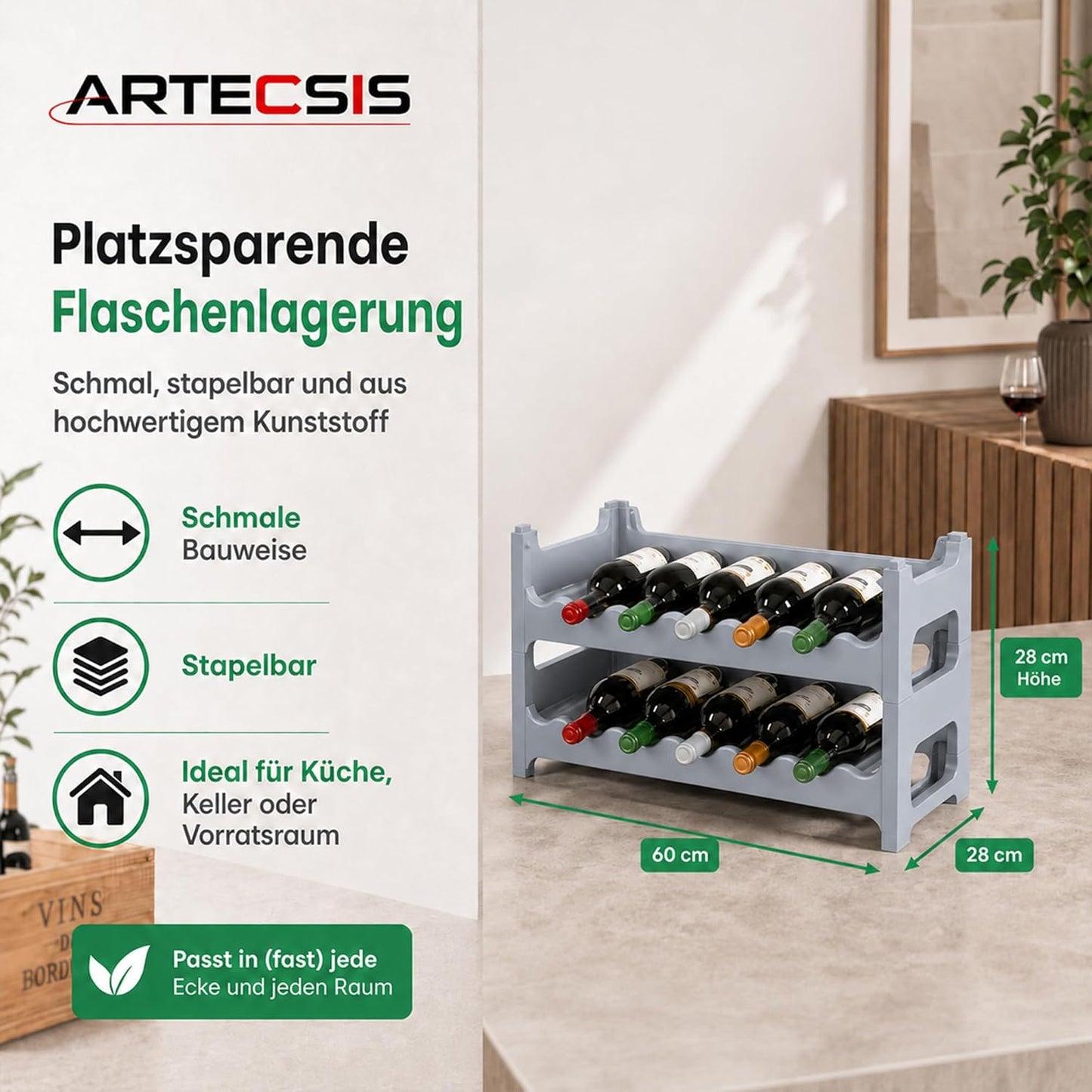Weinregal für 12 Flaschen, Betongrau 12 Flaschen